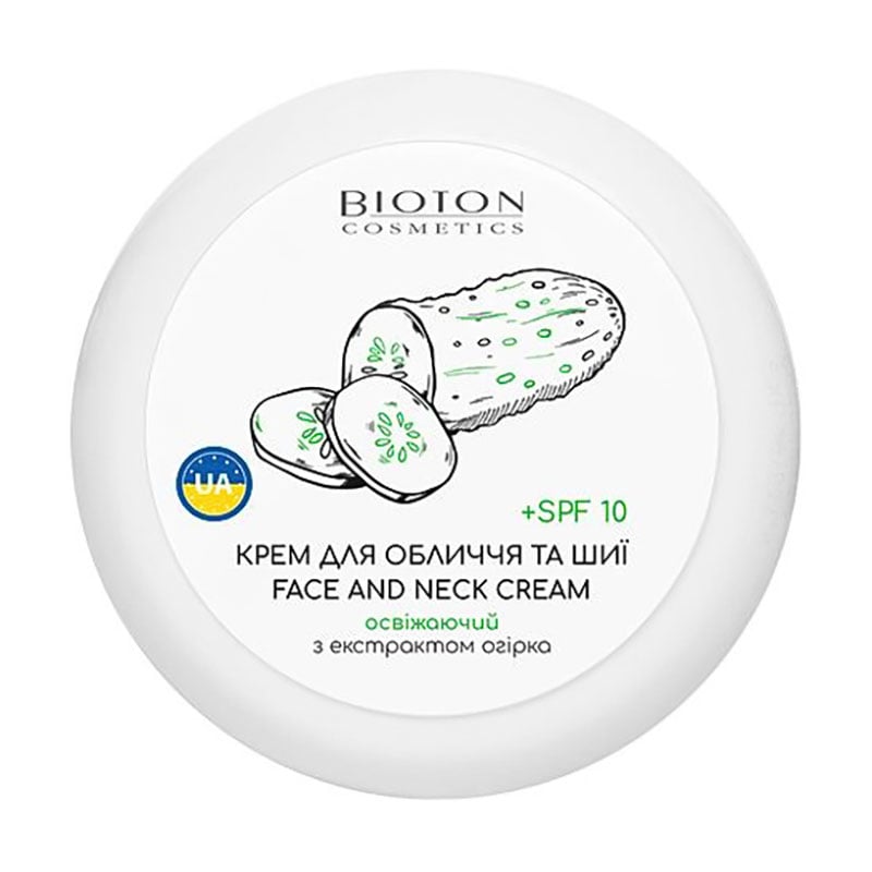 Освіжальний крем для обличчя та шиї Bioton Cosmetics Face And Neck Cream, SPF 10, з екстрактом огірка, 100 мл